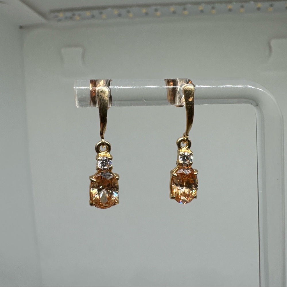 14k Yellow Gold Cubic Zirconia Dangle Drop Earrings Post 585 European 1.8g
